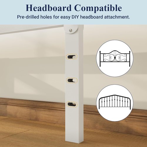 Allewie Queen Bed Frame - 12-Inch Metal Platform with Storage | No Box Spring Needed, Easy Assembly, White