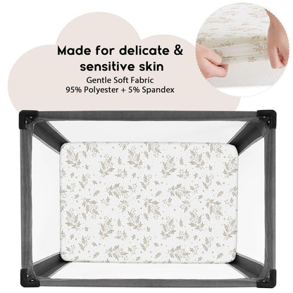 Yoofoss Fitted Pack and Play Sheets - Soft, Breathable Mini Crib Sheets 2-Pack in Brown & Leaf