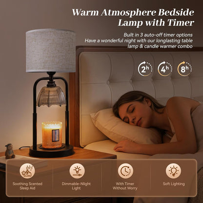 Skiennix Safe Candle Warmer Lamp - Flameless Electric Wax Melt Warmer for Large 3-Wick Candles | Adjustable Height, Timer & Dimmer - Black