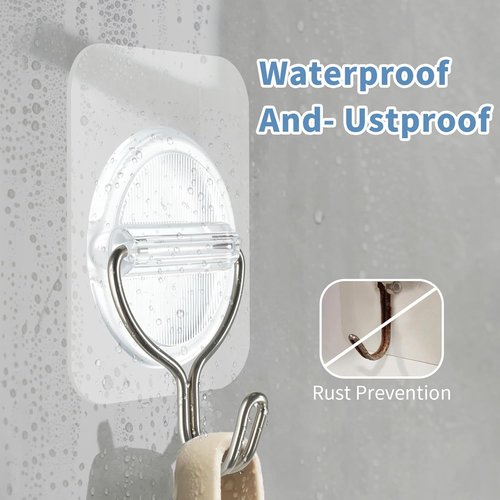 Adhesive Wall Hooks - No Damage, Heavy Duty 5KG Transparent Stainless Steel | 10 Pack (3.5x5.3cm) for Kitchen, Bathroom, Office