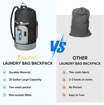 BALEINE 120L Laundry Bag Backpack - Durable 900D Oxford Fabric with Shoulder Straps & Mesh Pockets | Black