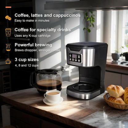 Skiennix Programmable Coffee Maker - 12-Cup Fully Automatic Drip Machine | Stainless Steel, Keep-Warm Function