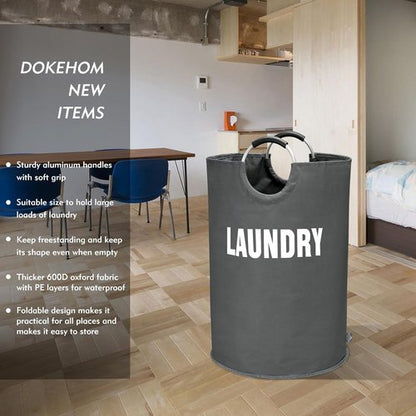 DOKEHOM XX-Large Laundry Basket - 160L Collapsible Hamper in Dark Grey | Foldable Washing Bin