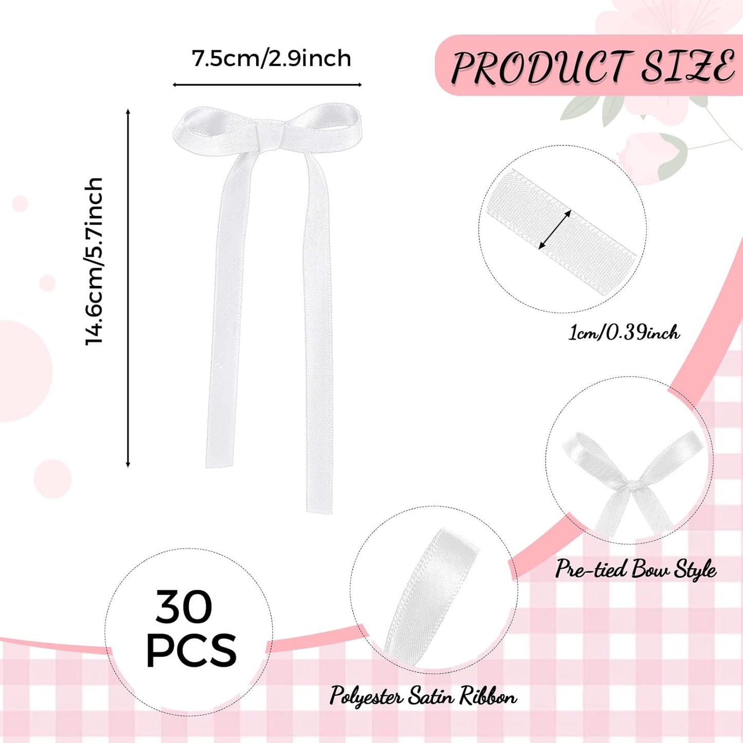 Skiennix 30 Pack Bow Cake Toppers - Elegant White Ribbons for Birthday & Wedding Decor