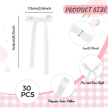 Skiennix 30 Pack Bow Cake Toppers - Elegant White Ribbons for Birthday & Wedding Decor