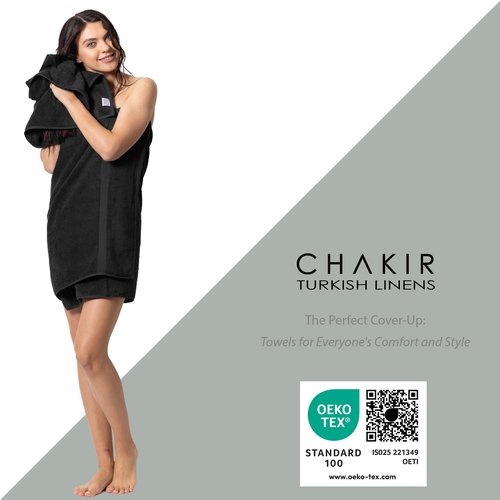 Chakir Turkish Linens | Hotel & Spa Quality 100% Cotton Premium Turkish Towels | Soft & Absorbent (3-Piece Towel Sets, Black)