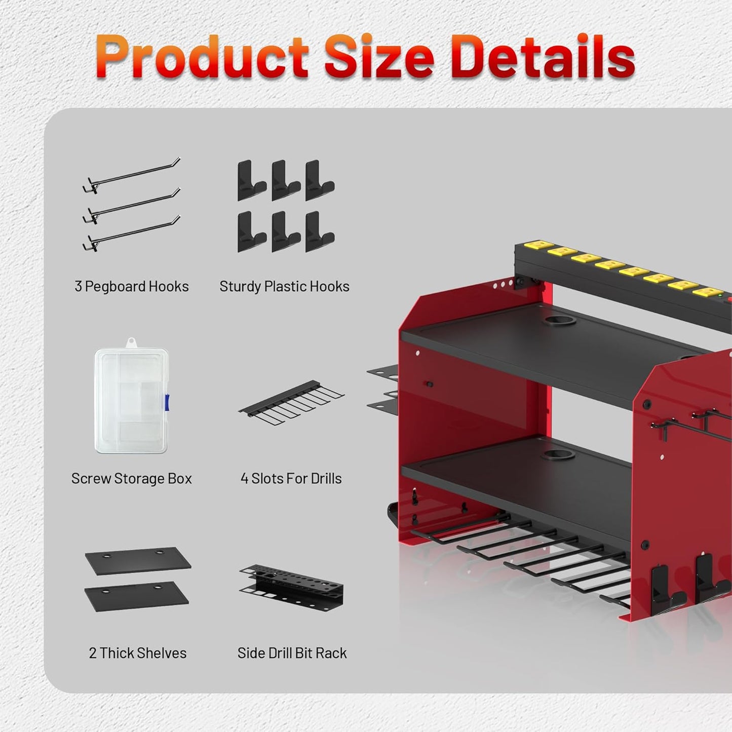 Power Tool Organizer by [Brand Name] - Wall Mount with Charging Station & 8 Outlet Power Strip | Heavy-Duty 3-Layer Tool Rack