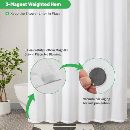eachope Waterproof Fabric Shower Curtain Liner with 3 Heavy-Duty Magnets - Washable White Shower Liner with Rustproof Grommets,Hotel Quality Lightweight Shower Curtains for Bathroom,72x72 inches