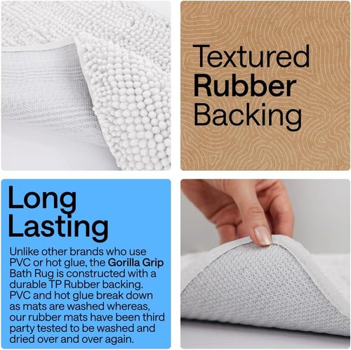 GORILLA GRIP Bath Rug Mat - Soft Absorbent Chenille | Quick Dry Microfiber, 36x24, White