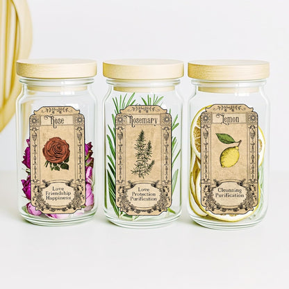 Skiennix 72Pcs Vintage Herb Spice Labels - Apothecary Stickers for Jars & Bottles