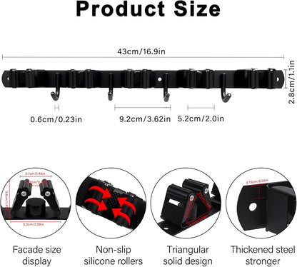 Skiennix Mop and Broom Holder - Heavy Duty Wall Mount Organizer with 5 Racks & 4 Hooks | Non-Slip Storage Solution for Home & Garage