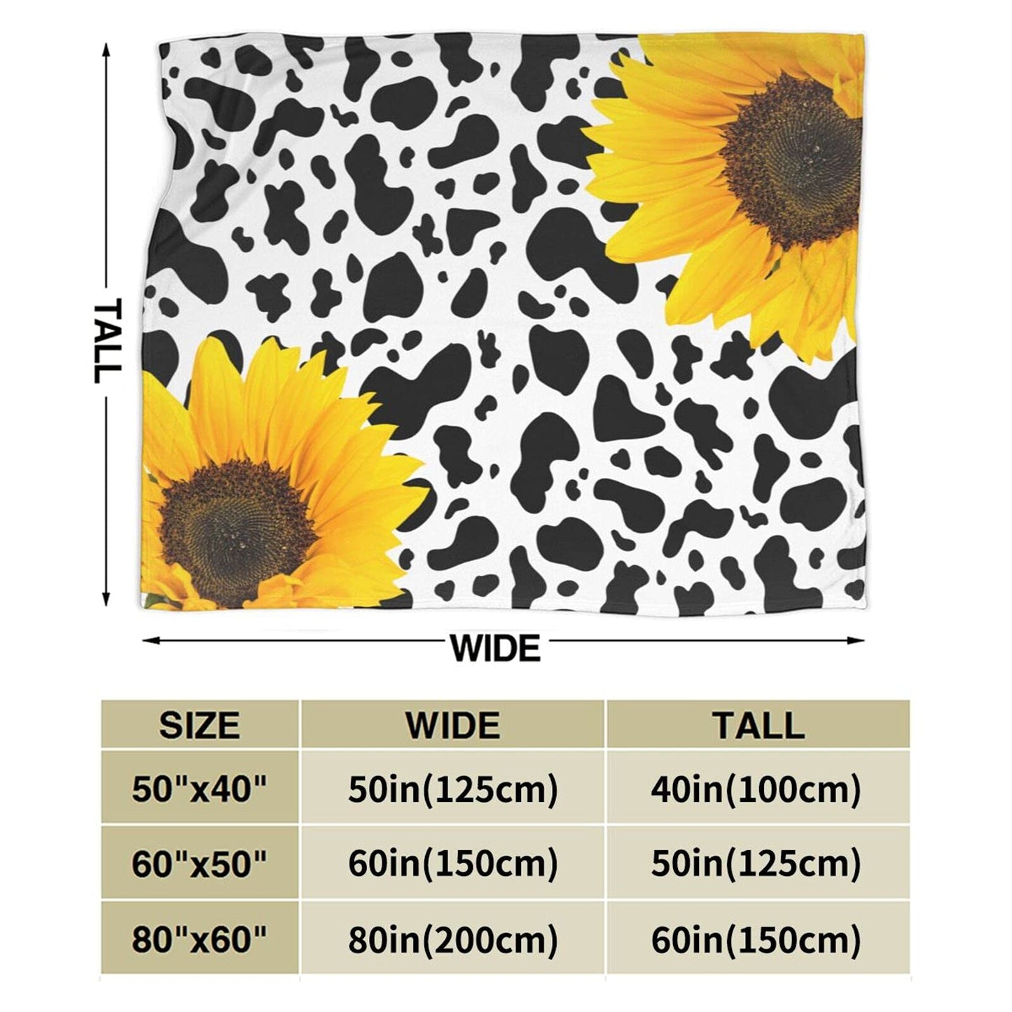 Majoug Cow Print Sunflower Throw Blanket Flannel Fleece Bed Blanket Cozy Air Conditioning Blanket Plush Blanket for Bedroom Living Sofa Car 50"x40"