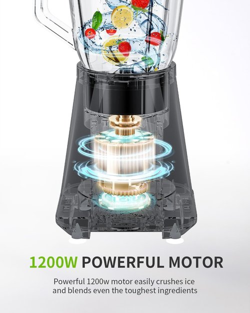GDOR 1200W Blender - Smoothies & Shakes with 52 Oz Glass Jar & 22 Oz To-Go Cup | 6-Leaf Blade & Self-Cleaning