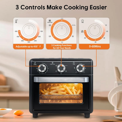 Skiennix 10QT Air Fryer Toaster Oven Combo - 5-in-1 Cooking Functions | 3-Layer Design with Visible Window