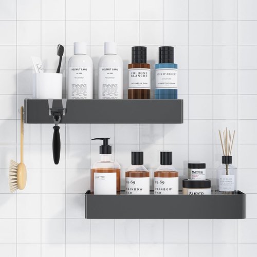 Kitsure Shower Caddy - Rustproof Adhesive Organizer for Bathroom Storage | Dark Grey, 2 Pack