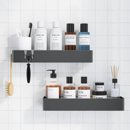 Kitsure Shower Caddy - Rustproof Adhesive Organizer for Bathroom Storage | Dark Grey, 2 Pack