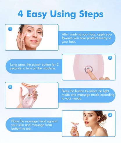 Skiennix Red Light Therapy Face Massager - 7 Color Tool for Wrinkles & Double Chin | Glossy Pink