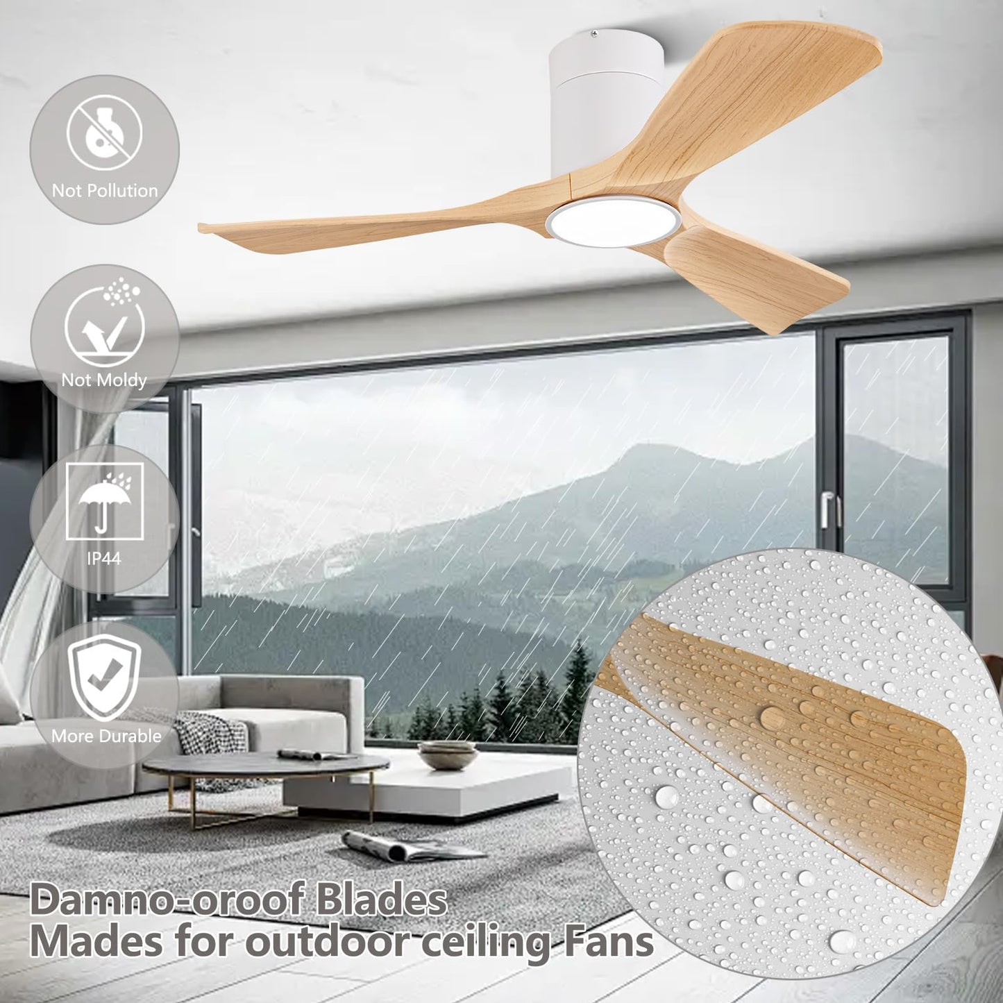 XBIBI 42 inch Ceiling Fans with Lights and Remote Control, Flush Mount Ceiling Fan with Light, Reversible Noiseless Low Profile Ceiling Fan for Bedroom, Indoor/Outdoor Use (Not Solid Wood)