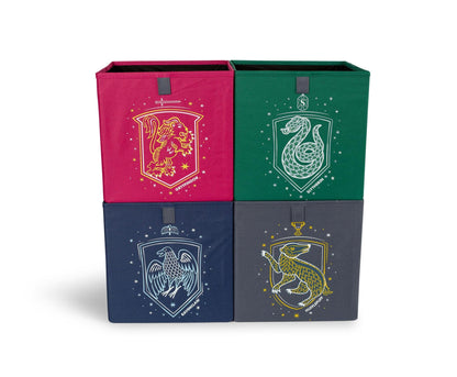 Ukonic Harry Potter Hogwarts Houses 11-Inch Storage Bin Cube Organizers, Set of 4 | Fabric Basket Container, Cubby Cube Closet Organizer | Wizarding World Gifts and Collectibles
