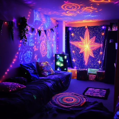Solhice 80ft UV Black Light String Lights with Remote, 300 LEDs – Indoor/Glow Party Decor