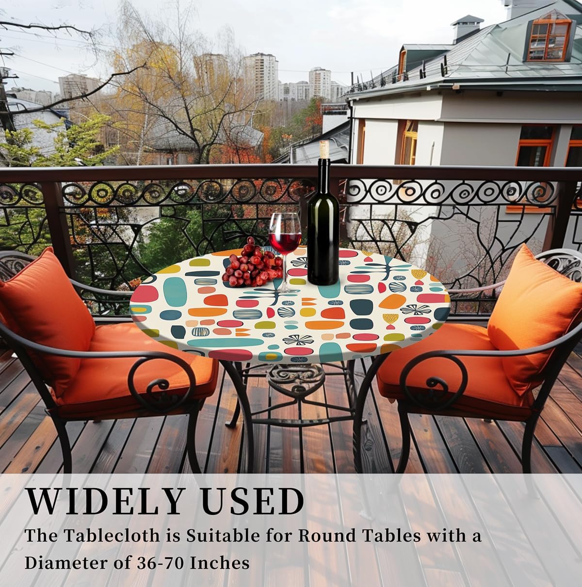Skiennix Waterproof Tablecloth - Elastic Fit for Round Tables 36"-70" | Indoor & Outdoor Use, 60" Geometry Design