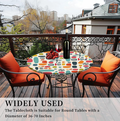 Skiennix Waterproof Tablecloth - Elastic Fit for Round Tables 36"-70" | Indoor & Outdoor Use, 60" Geometry Design