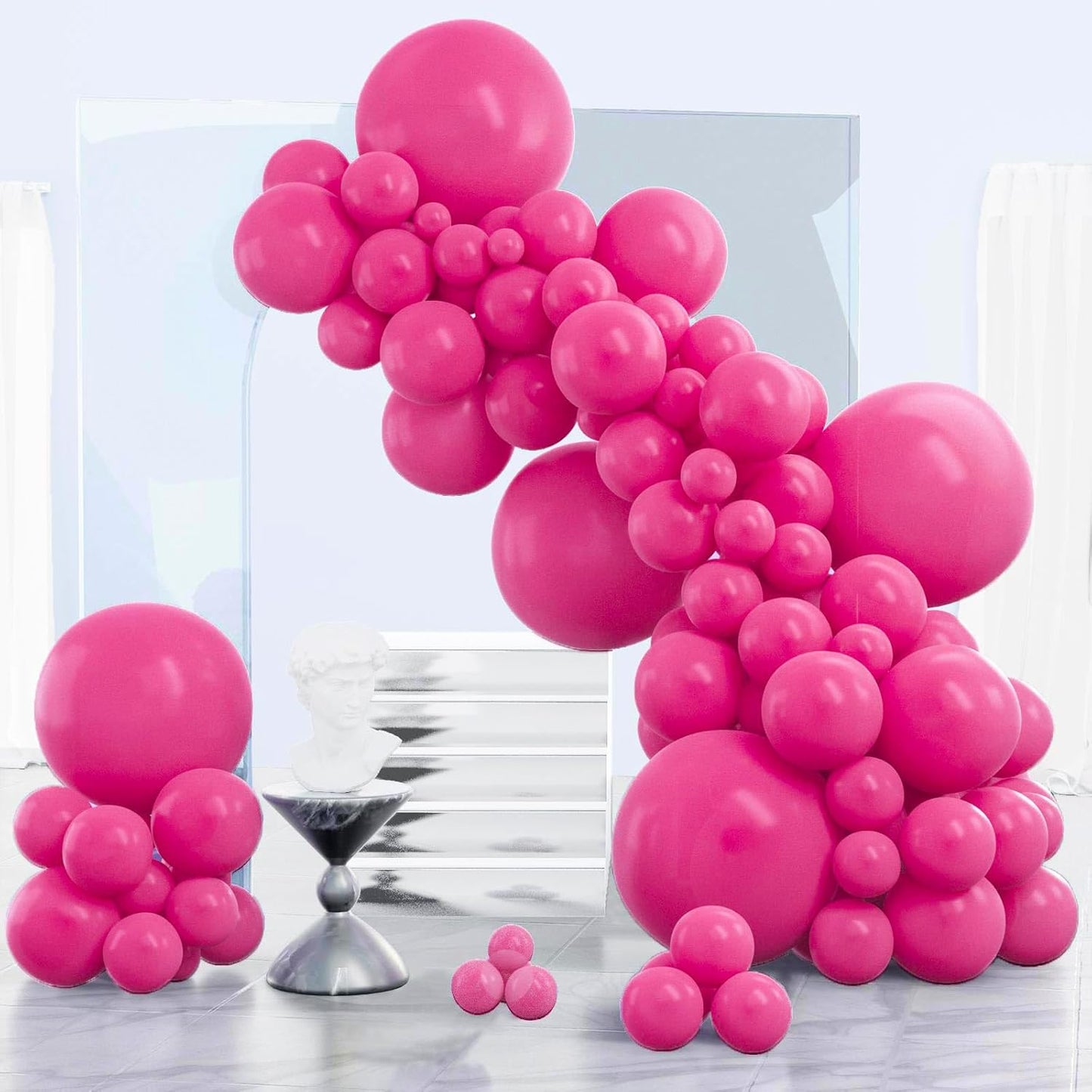 PartyWoo Hot Pink Balloons - 140-Piece Magenta Balloon Arch Kit for Baby Showers & Birthdays | Various Sizes
