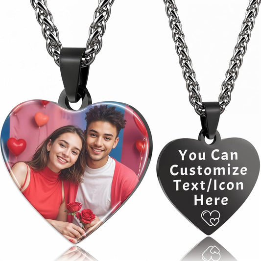Skiennix Personalized Photo Necklace - Custom Engraved Jewelry Gift for Men & Women | Memorial Keepsake