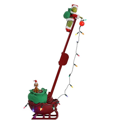 Grinch Animated Utility Sleigh with Ladder, LED Lights & Max the Dog – 34.5" Holiday Decoration