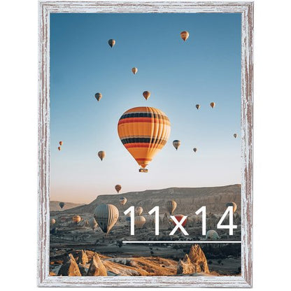 JCJMY 11x14 Picture Frame Rustic White for Wall Hanging, Wall Mounting Horizontally or Vertically, 11 x 14 Wall Gallery Poster Photo Frame with Shatter Resistant Plexiglass, Rustic White