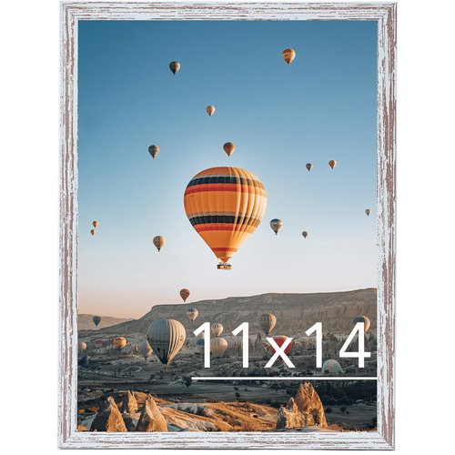 JCJMY 11x14 Picture Frame Rustic White for Wall Hanging, Wall Mounting Horizontally or Vertically, 11 x 14 Wall Gallery Poster Photo Frame with Shatter Resistant Plexiglass, Rustic White