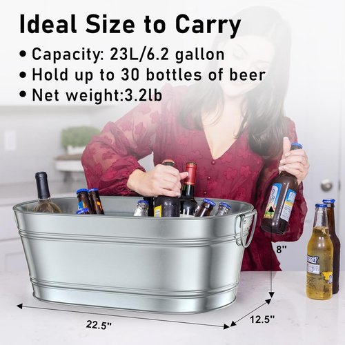 Ice Bucket - Beverage Tub Beer Ice Buckets for Parties- 6.2 Gallon (23 L)- Champagne and Wine Buckets with Handles - Cheers Large Ice Storage Galvanized Tub - Hold Over 30 Bottles
