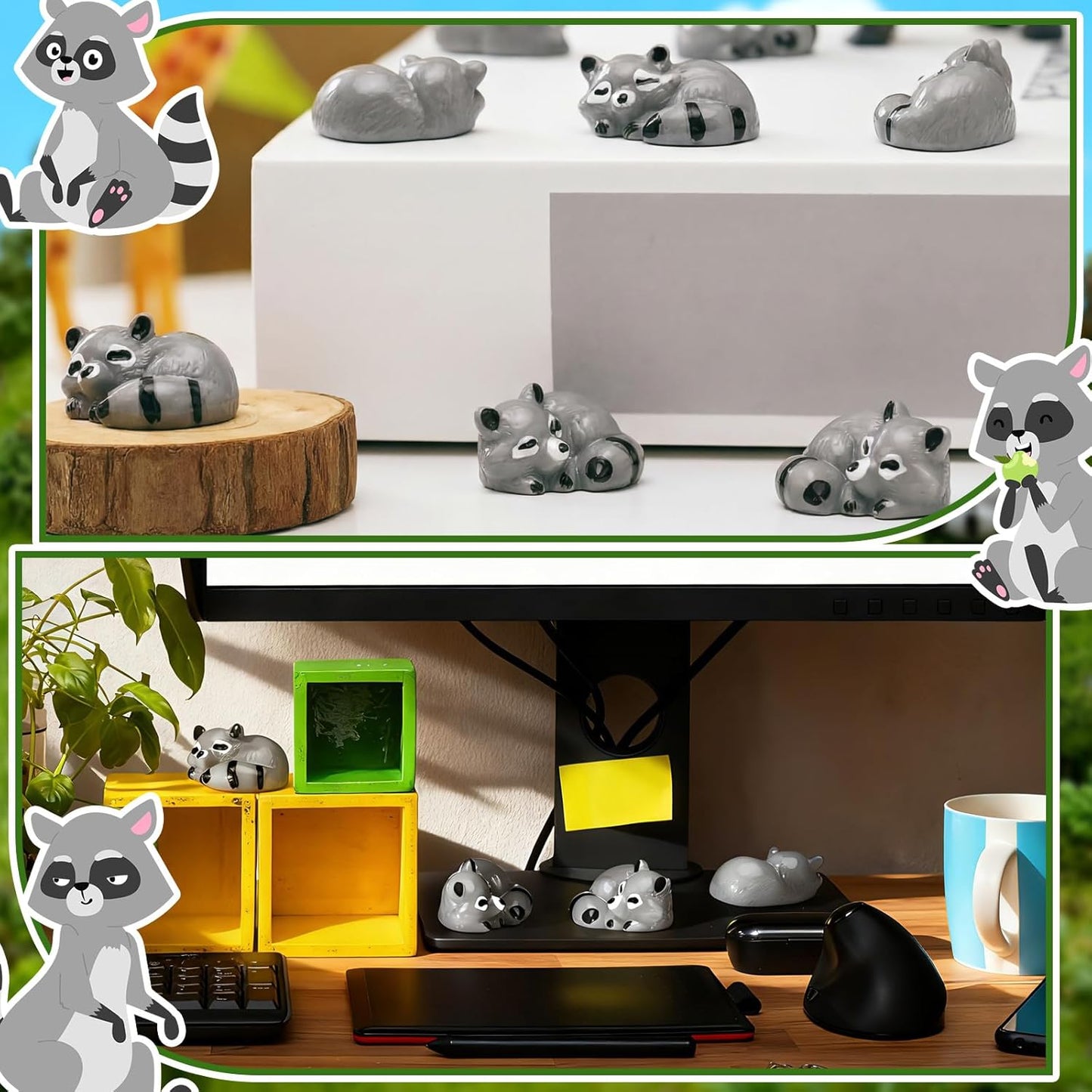 Seenelling Mini Raccoon Figurines - 50 Pcs Cute Resin Animal Decor for Cabin & Lodge | Tiny Home Accents