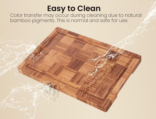 Bamboo Cutting Boards Set - End Grain Butcher Block with Juice Groove | 3-Piece Kitchen Set