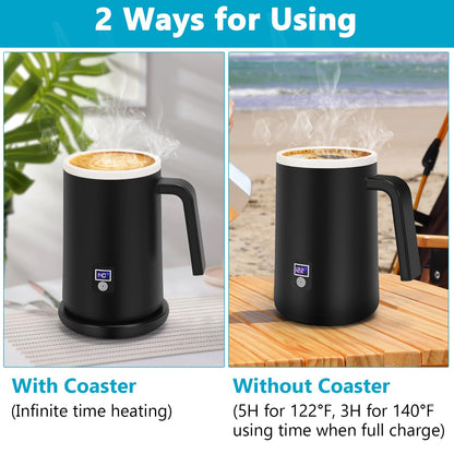 Rommeka Self Heating Coffee Mug, 12oz Temperature Control Smart Mug with Lid, Smart Coffee Mug with LCD Display (122-140°F) for Warming and Heating Coffee, Beverage, Milk, Tea