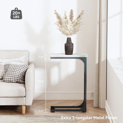QEEIG Narrow C Shaped Side Table Set - Slim Modern Couch Tray Tables in White & Black | 7-Inch Width