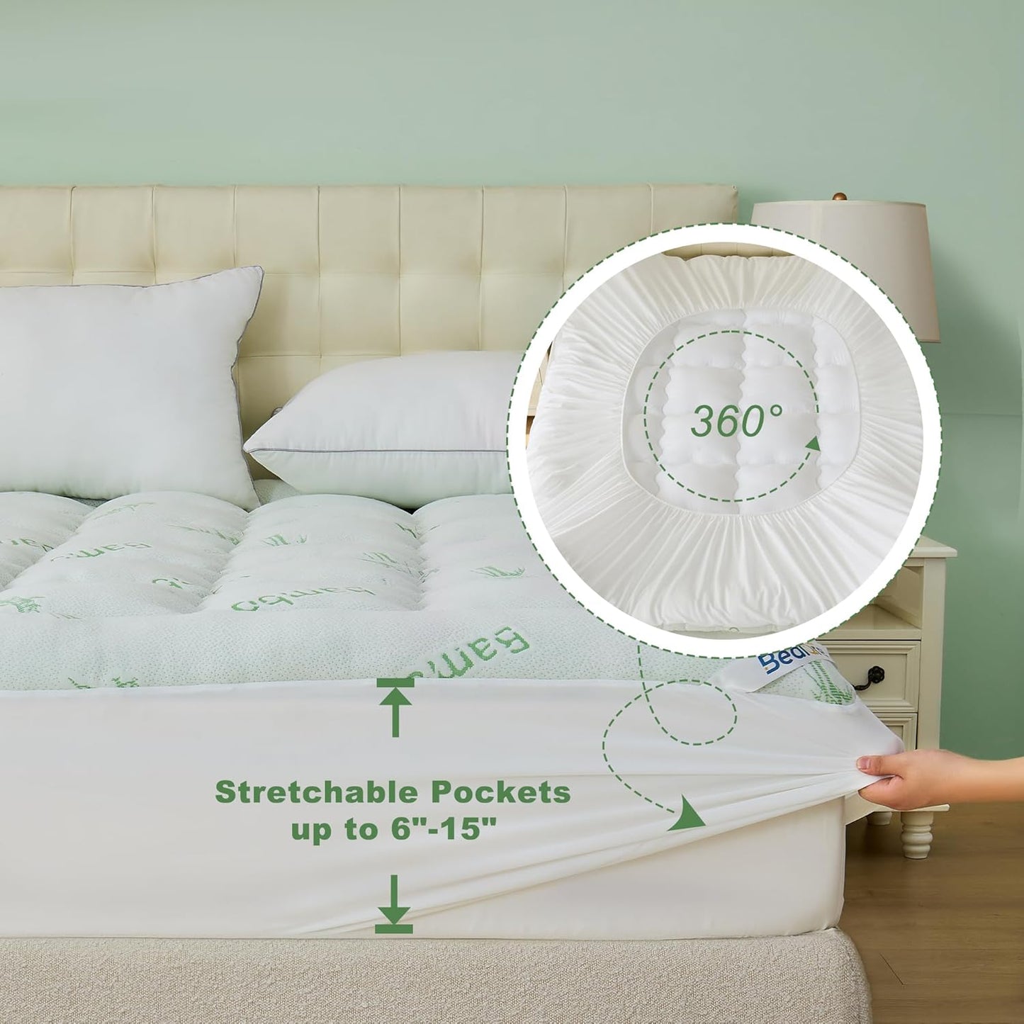 BEDLORE Twin XL Mattress Topper - Soft Viscose Bamboo Pillow Top with Deep Pockets for 6-15 Inch Mattresses