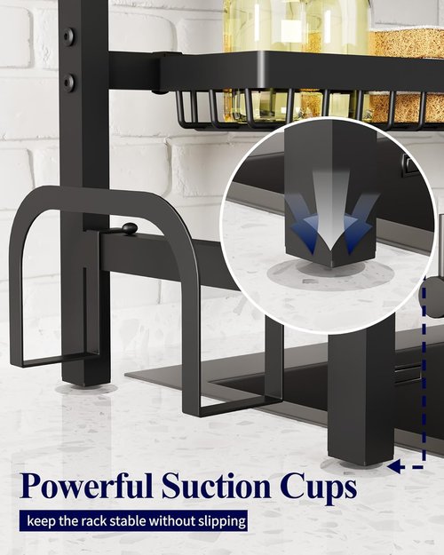 Kitsure Over The Sink Dish Drying Rack - Adjustable 31.5" to 39.4" Kitchen Rack with Multifunctional Baskets, Black