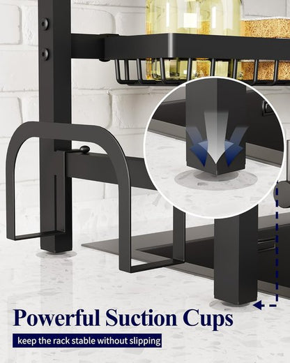 Kitsure Over The Sink Dish Drying Rack - Adjustable 31.5" to 39.4" Kitchen Rack with Multifunctional Baskets, Black