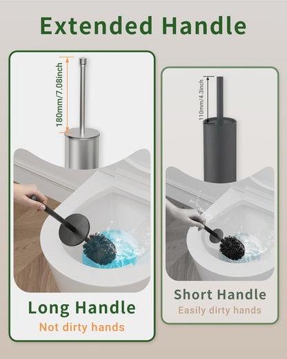 WZKALY Toilet Brush and Holder Set, Toilet Bowl Brush for Bathroom with Long Handle, Stainless Steel Toilet Cleaner Brush with Durable Scrubbing Bristles,Splash-Proof (Brushed Nickel)