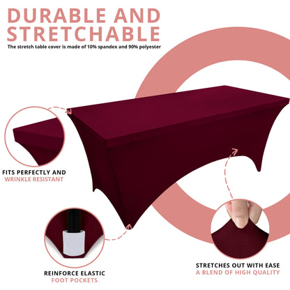 Utopia Kitchen Spandex Tablecloth 2 Pack [6FT, Burgundy] Tight, Fitted, Washable and Wrinkle Resistant Stretch Rectangular Patio Table Cover for Event, Wedding, Banquet & Parties [72Lx30Wx30H Inch]