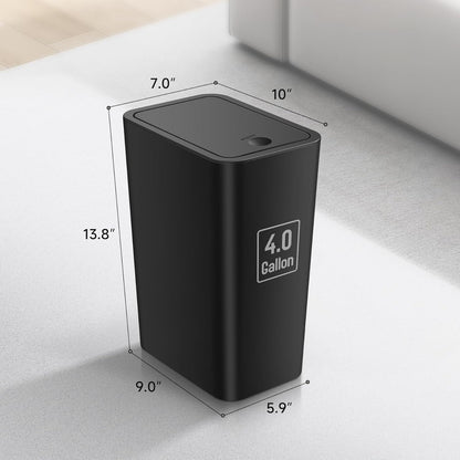 TIPGO Bathroom Trash Can - 4 Gallon Press Top Bin with Pop-Up Lid | Black Plastic Wastebasket for Home or Office