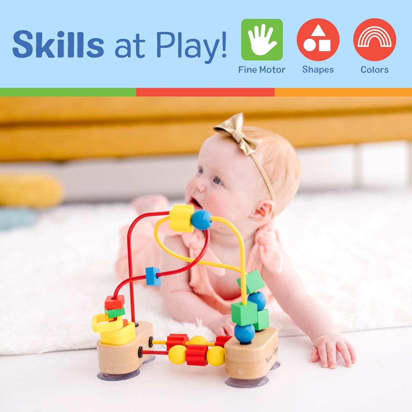 Melissa & Doug First Bead Maze - Educational Wooden Baby Toy with Suction Cups for Toddlers 1+