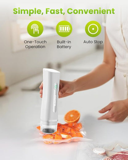 FEPPO Vacuum Sealer - Handheld Food Saver with Visible Water Tank & 30 Reusable Bags | Compact Design, White