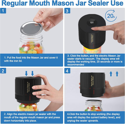 Skiennix Electric Mason Jar Vacuum Sealer Kit - 48-Piece Set with Lids & Rings for Wide Mouth Jars