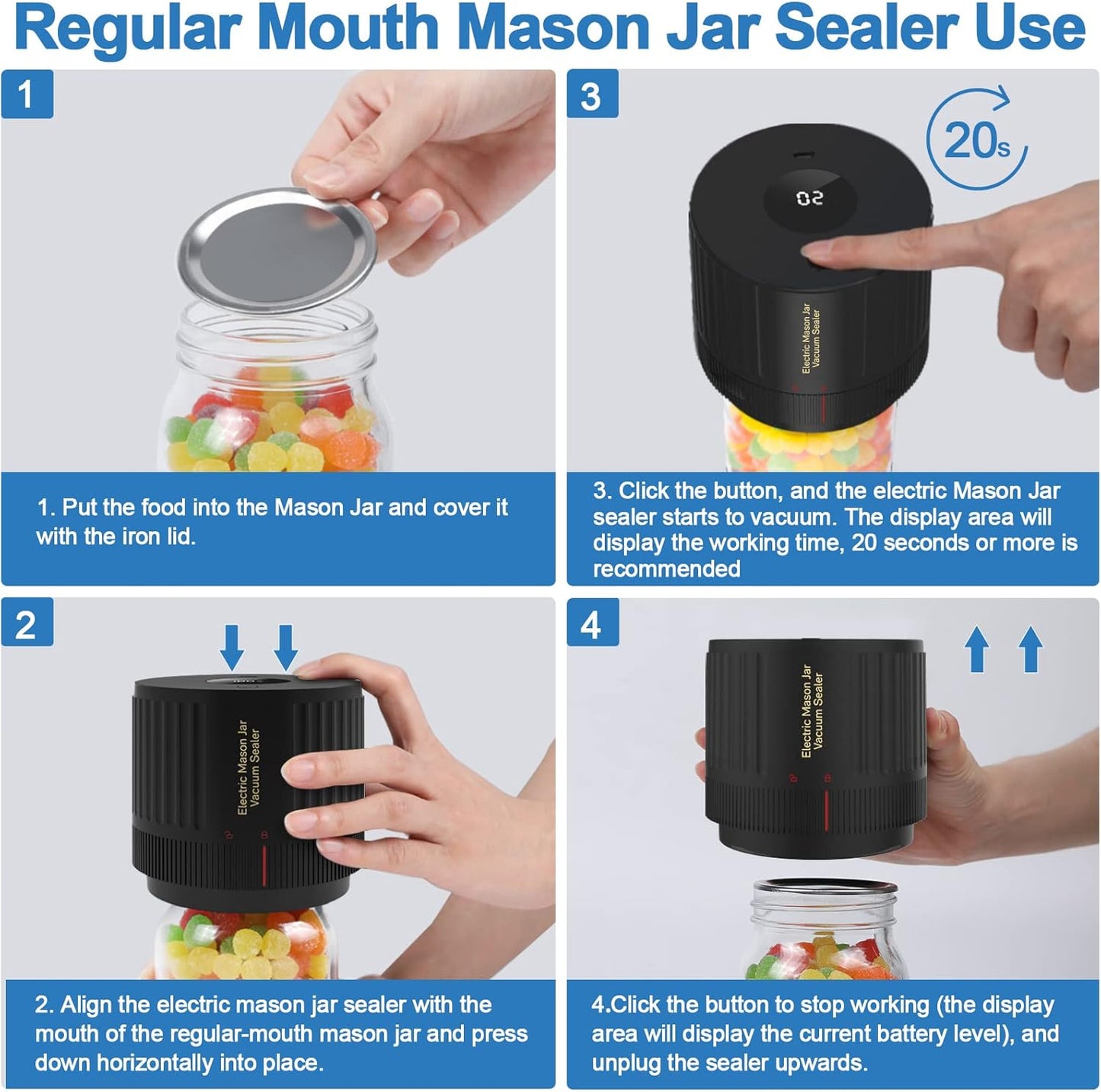 Regine Switzerland Electric Mason Jar Vacuum Sealer Kit - Black & Blue for Fresh Food Storage