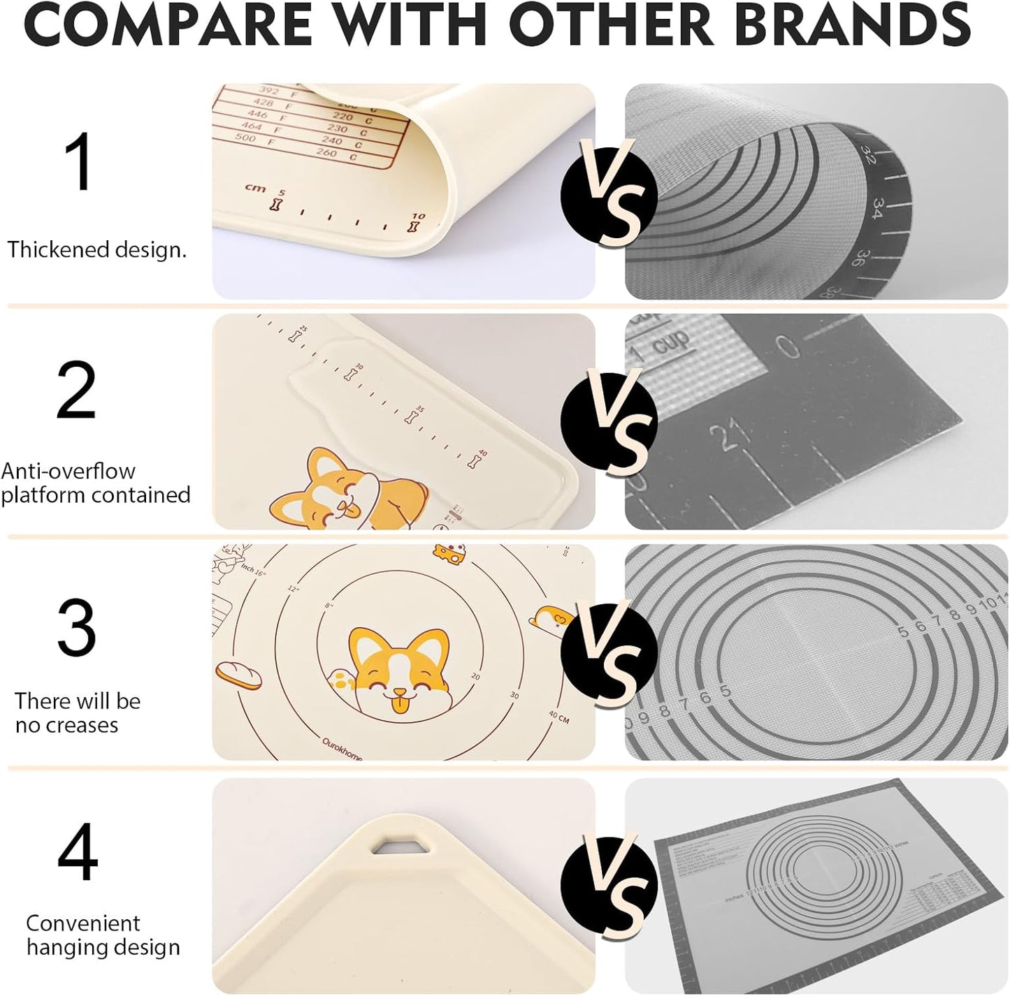 Ourokhome Silicone Baking Mat - Non-Stick, Anti-Slip Pastry Dough Cutter | 20'' x 16'', BPA-Free (Beige)