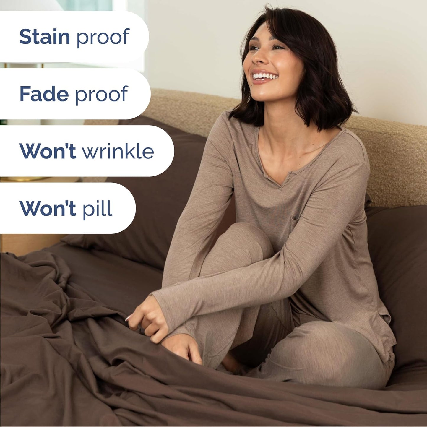 Queen Size 4 Piece Sheet Set - Ultra-Soft Cooling Bed Sheets | Hotel Luxury Bedding - Deep Pockets - Brown