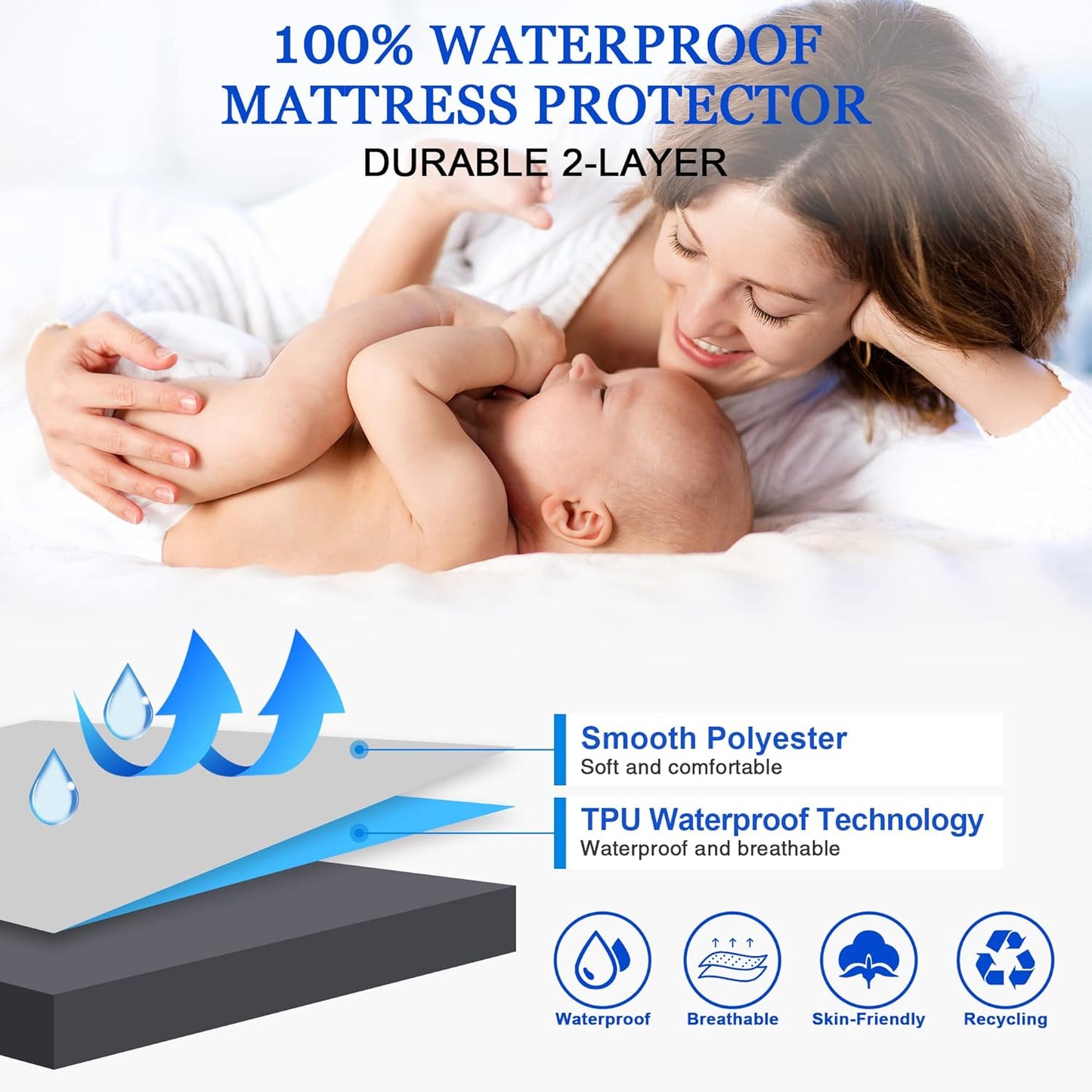 Sufdari Twin Size Mattress Protector - Waterproof Fitted Cover with 18" Deep Pocket | Washable & Comfortable - Deep Gray