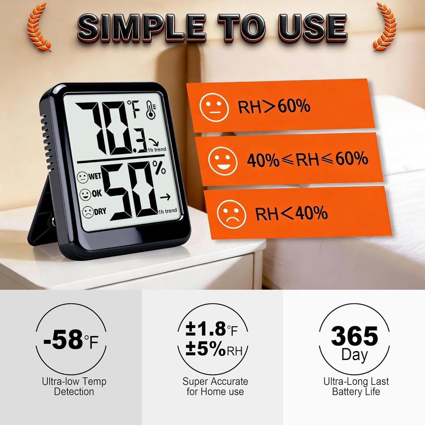 Regine Switzerland Digital Room Thermometer & Hygrometer | Accurate Temperature & Humidity Monitor for Home, Office, Pets, & Plants - AAA Battery Included